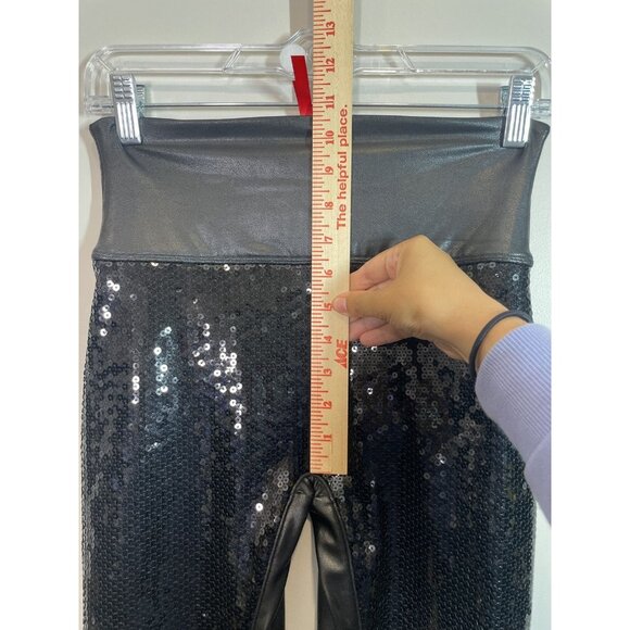 Spanx Faux Leather Leggings with Sequins Size Small Stretchy Pull On Black - Picture 8 of 10